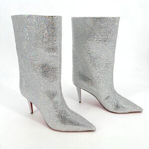 NWOB Christian Louboutin Silver Astrilarge Strass Crystal Ankle Boot size EU 39